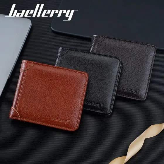 Nova carteira masculina curta primeira camada de couro Multi-Slot para cartão carteira de negócios High-End carteira de