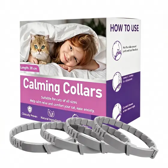 Pacote Com 4 Coleiras Calmantes De Feromônio Para Gatos , Ajustáveis , Até 8 Meses De Proteção , Alivia O Estresse E A A