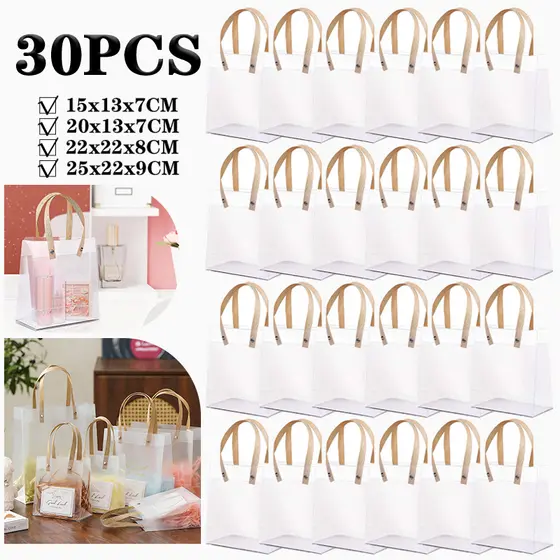 Sacola Transparente Fosca PVC com Alça Kraft - 25x22x9cm  10-30 unidades