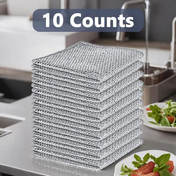 10 peças de pano de lã de aço, almofadas de limpeza de lã de aço de alta resistência, adequadas para utensílios de cozin