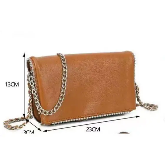 Bolsa de ombro feminina com lapela/alça de corrente e corrente decorativa/zíper