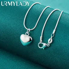 URMYLADY 925 Pingente De Corrente De Coração Sólido Prata Esterlina 16-30 Polegadas Colar Cobra Para Mulheres Festa De C