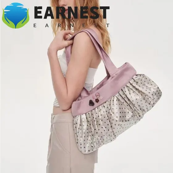 Bolsa De Ombro De Bolinhas EARNEST , Sacola De Lona Leve Estilo Coreano , Impressão De Grande Capacidade
