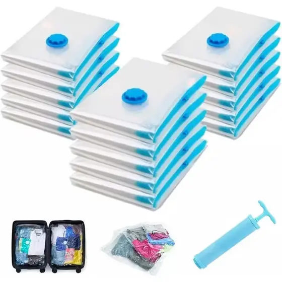 Kit 5 Saco a Vácuo 50x60cm Organizador Hermético para Mala de Viagem Guarda Roupa + Bomba