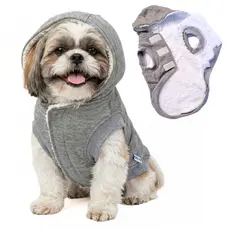 Roupa Pet Cachorro Casaco Blusa Inverno Moletom com Capuz, Forro Pelúcia, Fechamento Velcro, Cinza