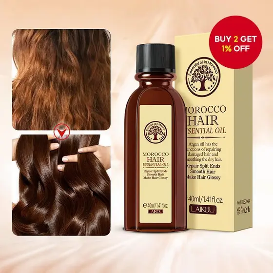 LAIKOUMoroccoArganOilHairEssence para Reparar Pontas Duplas e Cabelos Danificados, Tratamento Nutritivo e Calmante.