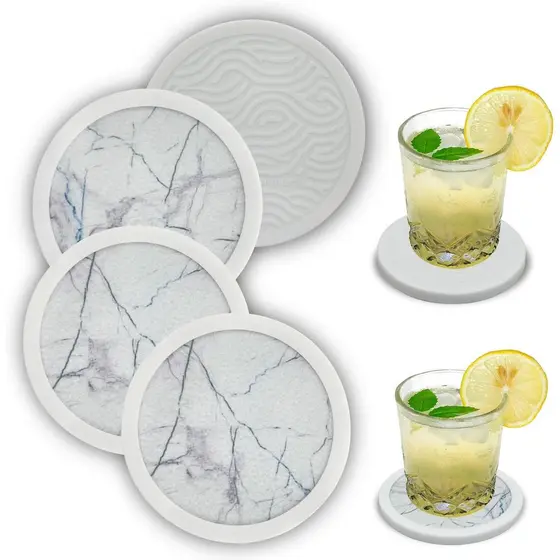 Conjunto de 4 Porta-Copos Antiderrapantes, Tapetes Absorventes de Dupla Face para Bebidas Quentes e Frias, Proteção Cont