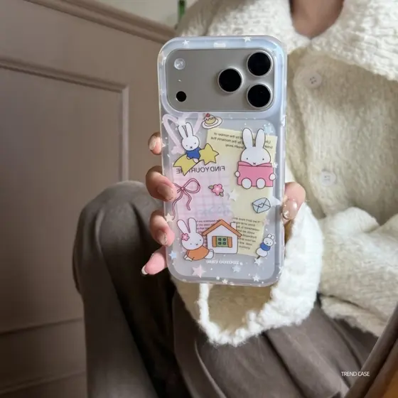 Bonito Dos Desenhos Animados Coelho Caso À Prova De Choque Para iPhone 16 15 14 13 Pro Max 17 Ar Moda Telefone Capa Tras