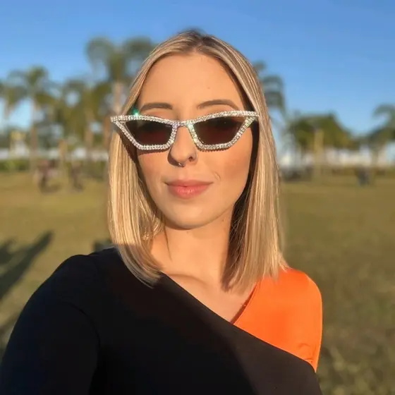 Y2K Rhinestone Cat Eye Fashion Glasses For Women Men Retro Shiny Shades For Music Festival Party Club*&&&