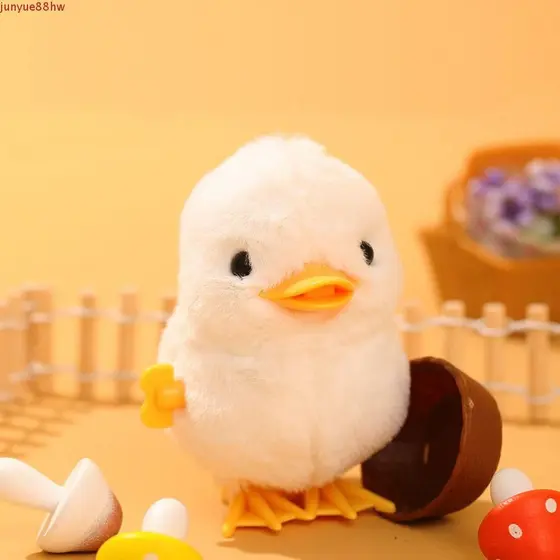 JUNYUE Clockwork Spring Chicken Toy , Walking Plush Duck Wind Up Jumping Interativo