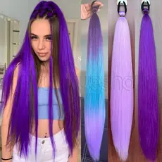 Peruca De Rabo De Cavalo Longo E Reto Sintético Colorido-Cabelo Falso Da Moda-Extensões De-Faixa De Borracha Trançado DI