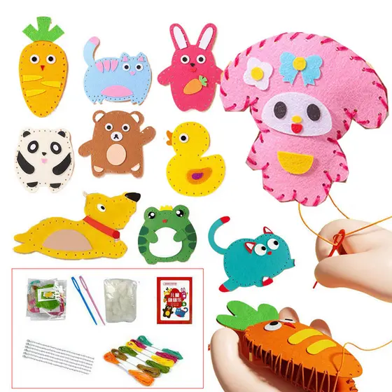 21 peças Kit de costura DIY brinquedos educativos para crianças para brinquedos animais treinamento de costura capacidad