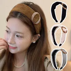 Faixa De Cabelo Com Botão Circular Maillard-Acessórios Para Vestir Outono Inverno-Tiara Moderna-Lavar , Maquiagem , Viag