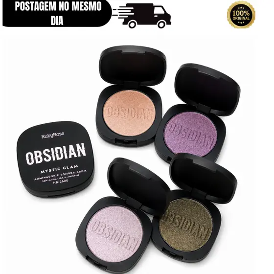 Iluminador e Sombra Mystic Glam Obsidian HB-2600 Ruby Rose | Alta Pigmentação, Brilho Intenso e Acabamento Sofisticado