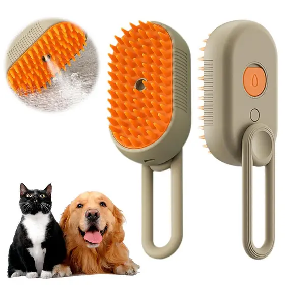 Nova Escova a Vapor para Gatos 2025, Pente a Vapor 3 em 1 para Animais de Estimação, Escova a Vapor Recarregável para Ma