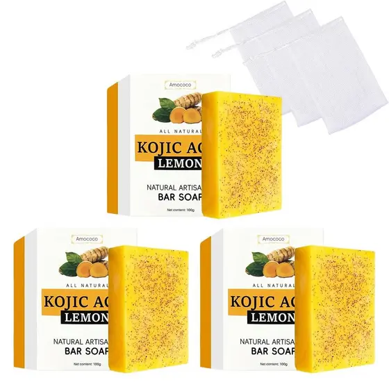 Pacote com 3 Sabonetes Artesanais de Cúrcuma com Vitamina C, para Pele Natural, Tom Uniforme, Esfoliação Suave, Sabonete
