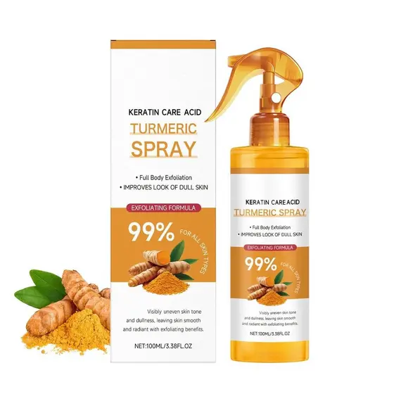 Spray Corporal Esfoliante e Hidratante com Retinol e Cúrcuma Keratin Care 100ml, Esfoliante de Cúrcuma para Rosto e Corp