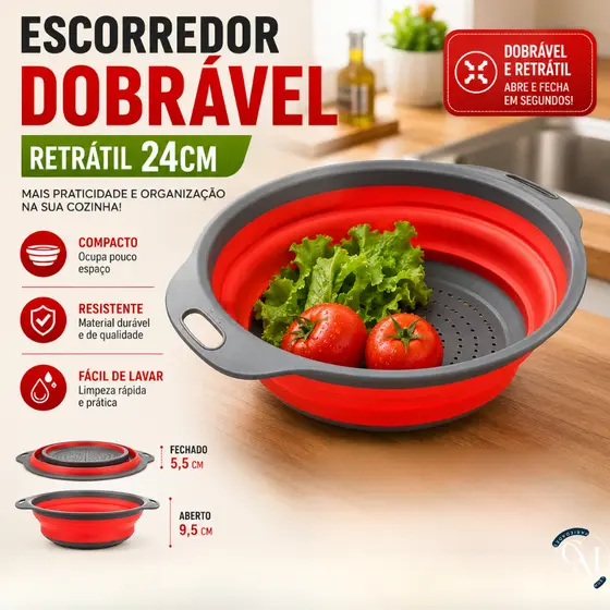 Escorredor Dobrável Retrátil 24cm Organizador Cozinha Fácil Compacto