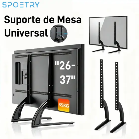 Suporte de Mesa Universal para TV Grande Base Ajustável em Altura Compatível com Televisões de 26 a 75 Polegadas Resiste