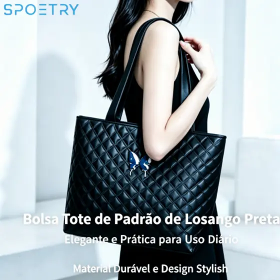 Bolsa Tote Feminina Grande Capacidade, PU Resistente, Ideal para Trabalho/Faculdade, Várias Cores