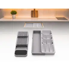 Kit Organizador Gaveta Cozinha Porta Talheres Extensível e Suporte Organizador de Facas e Escorredor de Louça com Tapete