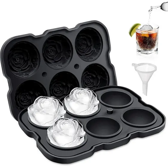 Forma de Gelo em Forma de Rosa, ZACHDEE de Gelo de Silicone em Forma de Flor de 2" com Tampas, 6 Bolas de Gelo Gra