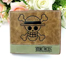 Anime Khaki Bifold Carteira Curto One Piece Luffy Ace Lay Chopper Moeda Bolsa Com Zíper