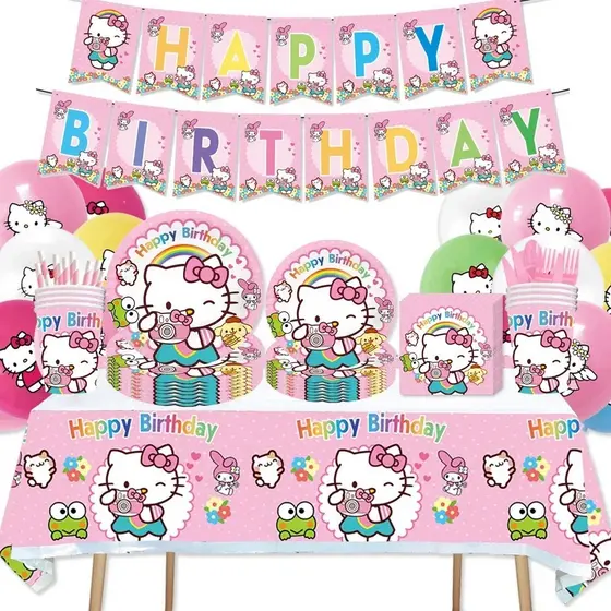 24/1 Conjunto De Gato Fofo Para Festa De Aniversário Infantil , Incluindo Talheres , Pratos De Papel , Copos Guardanapos