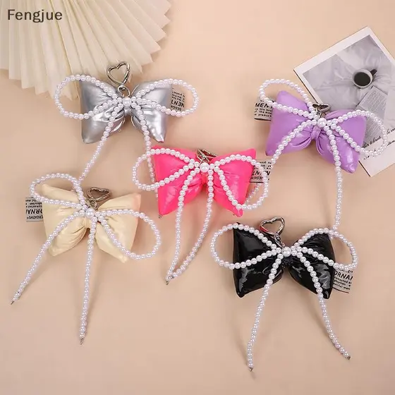 Fengjue Elegante Bowknot Couro Pingente Chaveiro Simples Alças De Telefone Cordão Para Mulheres Doce Mochila Decoração A