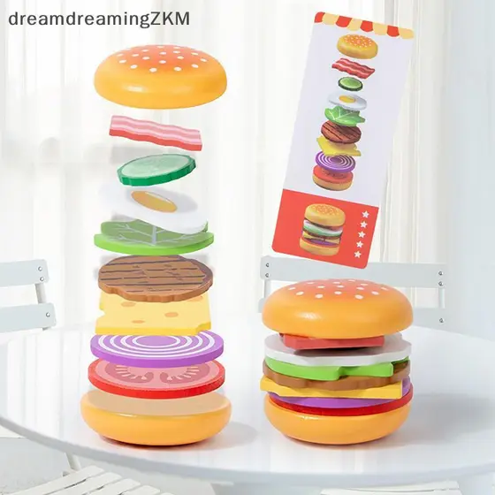 [Dreaming] Hambúrguer De Madeira Montessori Brinquedo De Simulação Educacional Jogo De Manchas De Correspondência De Ali