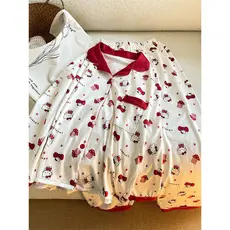 Pijamas femininos outono inverno estilo alemão veludo dos desenhos animados doce estilo feminino KT gato calças de manga