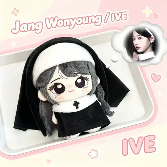 Boneca de Algodão Estilo Freira de 10cm Jang Wonyoung IVE, Brinquedo Macio de Pelúcia KPOP Idol, Chaveiro, Presente para