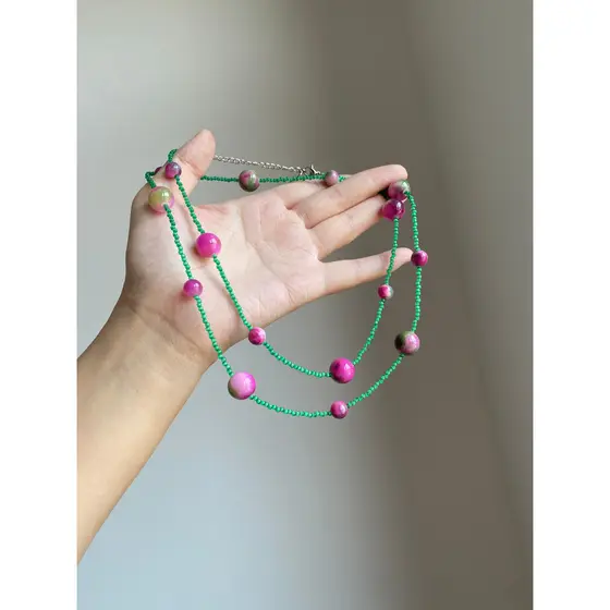 Colar de pedra Natural com contas à mão estilo menina literária roxo verde cor colar clavícula corrente