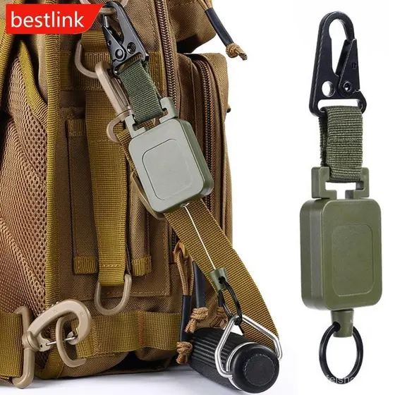 BESTLINK 60cm Mochila Retrátil Gancho Fio De Aço Crachá Carretéis Multiuso Pesca Ao Ar Livre Acessórios De Escalada B2G9