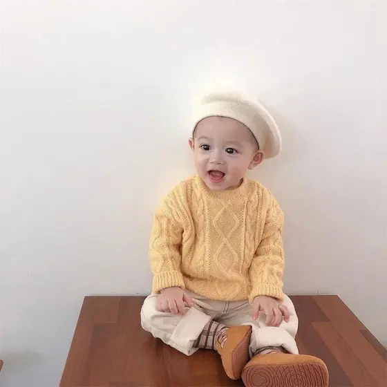 Chapéu de Bebê de Tricô Estilo Boina, Cor Sólida, Chapéus Quentes para Crianças, Boné de Pintor para Outono e Inverno pa