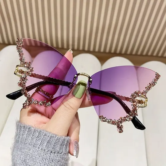 2026 europeu americano borboleta forma diamante sem moldura óculos de sol feminino moda único exagerado óculos de sol fe