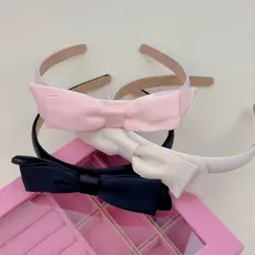 Estilo coreano doce textura de cetim duplo arco bandana feminino 2026 novo estilo minimalista cor sólida alta crânio ban