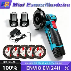 Mini Esmerilhadeira a Bateria 5 Disco Esmerilhadeira Lixadeira Orbital 2 bateria