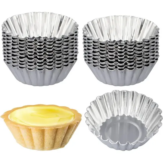 ISKYBOB 20 Pack Egg Tart Pans, 2.4 x 0.8in Mini Metal Cupcake Pans Pie Cookie Muffin Tins Reusable Baking Mold Cups