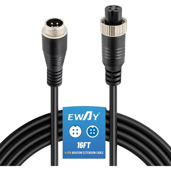 Cabo de Extensão de Aviação EWAY de 4 Pinos (16FT/5M) Cabo para Câmera de Ré, Conector de Aviação de 4 Pinos para Vídeo