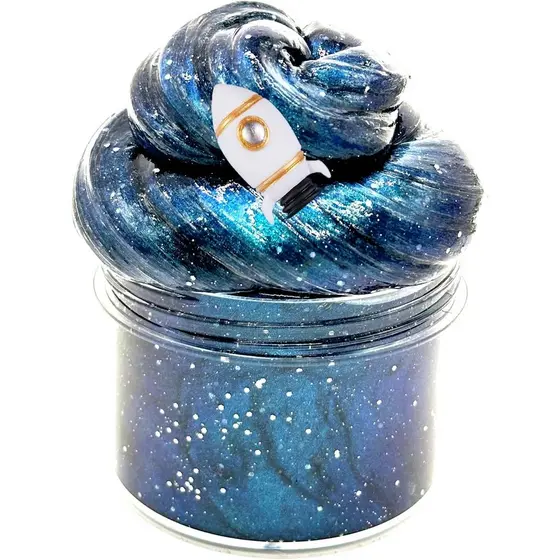Kit de Slime Galáxia Brilhante, Slime Galáxia Azul Escuro de Todas as Formas e Texturas, Pingente de Nave Espacial Inclu