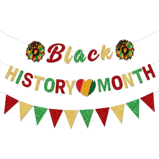 Faixa Decorativa Preta com Glitter para o Mês da História Afro-Americana, Suprimentos para Festas, Guirlanda Decorativa,
