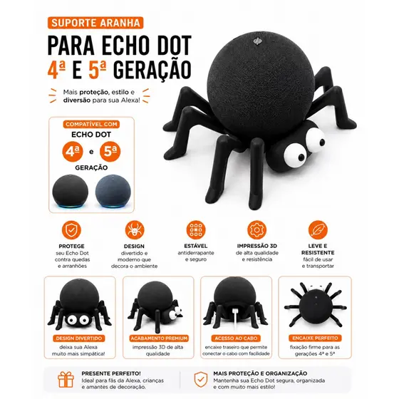 Alexa Suporte em Formato de Aranha Echo Dot 4º/5º Geração a Pronta Entrega