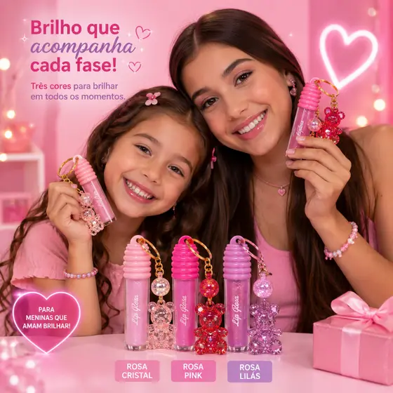 Lip Gloss Bobbi Rara Ursinho Chaveiro Brilho Labial Glitter Presente Feminino - A Prova de Água
