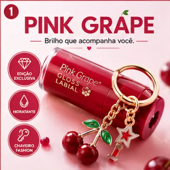 Gloss Labial Cereja Com Chaveiro Hidratante Brilho Labial Portátil Pingente Fashion Bolsa e Chaves