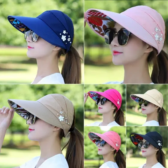 Chapéu De Sol Verão Feminino Dobrável Proteção Solar Grande Borda Legal Vazio Superior UV Vento pastoral