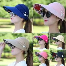 Chapéu De Sol Verão Feminino Dobrável Proteção Solar Grande Borda Legal Vazio Superior UV Vento pastoral