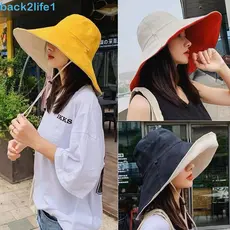 Chapéu De Sol Protetor Solar BACK2LIFE1 , Pescador Feminino Dobrável De Aba Larga Balde De Caminhada De Cor Sólida