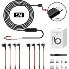 Kit de Fiação Direta para Câmera Veicular Yeecore, Cabo de Alimentação USB Tipo C de 5M (16,4 pés) 12V-24V para 5V com P