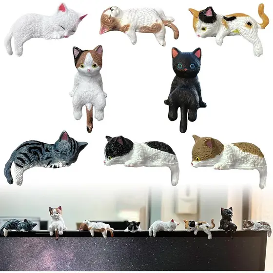 8 Peças de Mini Gatos de Resina para Decoração de Interior de Carro, Acessórios para Painel de Carro, Mini Ornamentos de